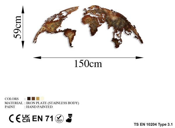 Μεταλλικός πίνακας World Πολύχρωμος 150x59x1.5 cm