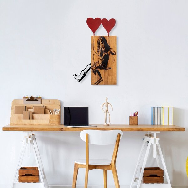 Πίνακας από ξύλο και μέταλλο Banksy Καρυδί 50x80x3 cm