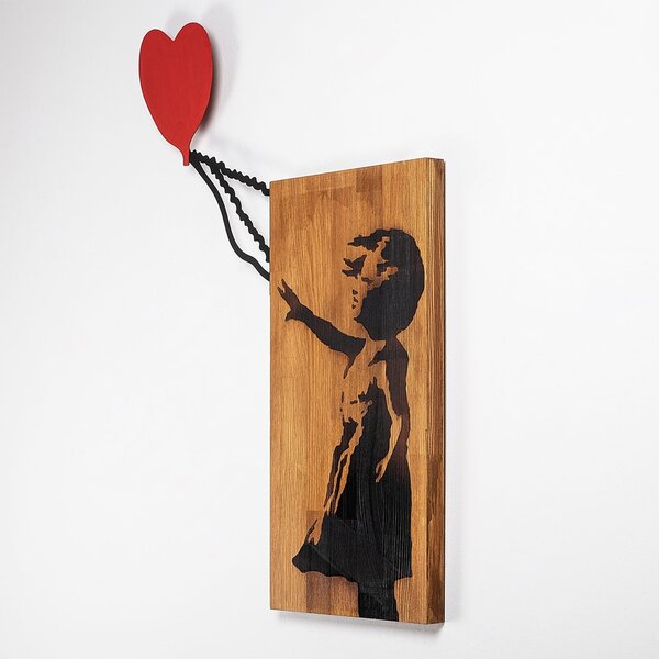 Πίνακας από ξύλο και μέταλλο Banksy Καρυδί 83x60 cm