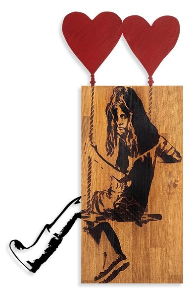 Πίνακας από ξύλο και μέταλλο Banksy Καρυδί 50x80x3 cm