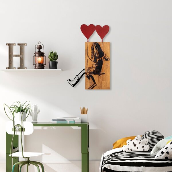 Πίνακας από ξύλο και μέταλλο Banksy Καρυδί 50x80x3 cm