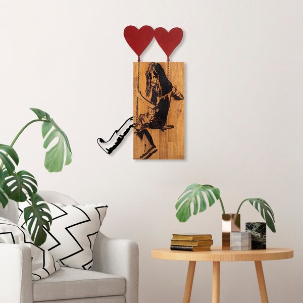 Πίνακας από ξύλο και μέταλλο Banksy Καρυδί 50x80x3 cm