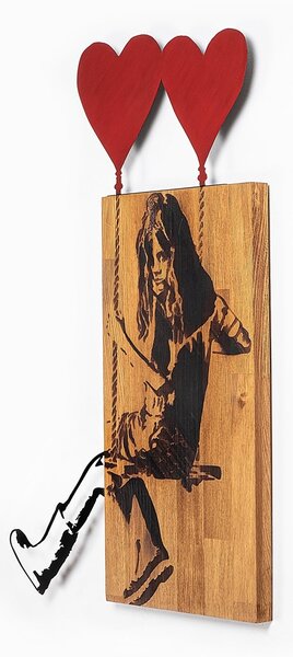 Πίνακας από ξύλο και μέταλλο Banksy Καρυδί 50x80x3 cm