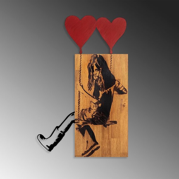 Πίνακας από ξύλο και μέταλλο Banksy Καρυδί 50x80x3 cm