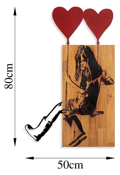 Πίνακας από ξύλο και μέταλλο Banksy Καρυδί 50x80x3 cm