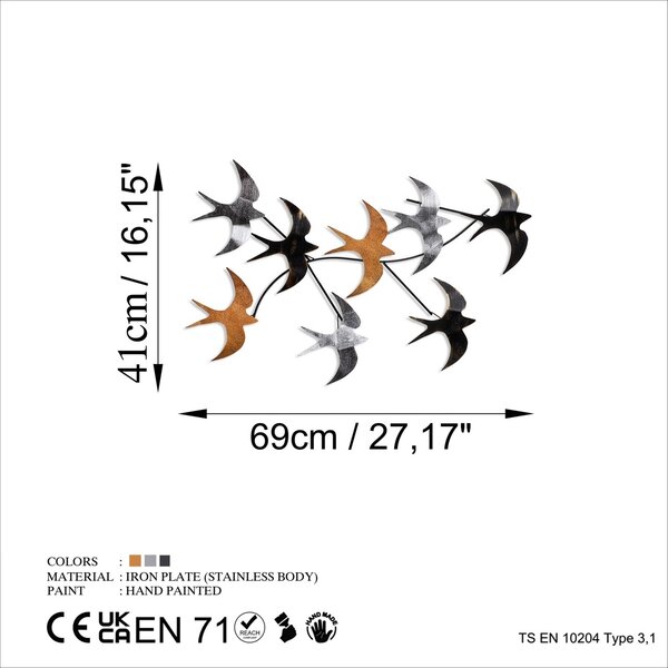 Μεταλλικός πίνακας Flying Πολύχρωμος 69x41x7 cm