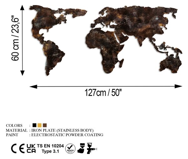 Μεταλλικός πίνακας World Πολύχρωμος 127x60x1.5 cm