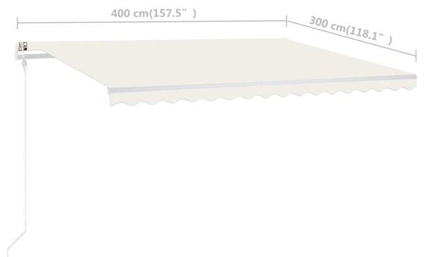 VidaXL Τέντα Συρόμενη Χειροκίνητη με Στύλους Κρεμ 4 x 3 μ