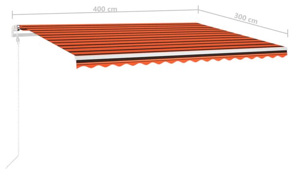 VidaXL Τέντα Συρόμενη Χειροκίνητη με Στύλους Πορτοκαλί / Καφέ 4 x 3 μ
