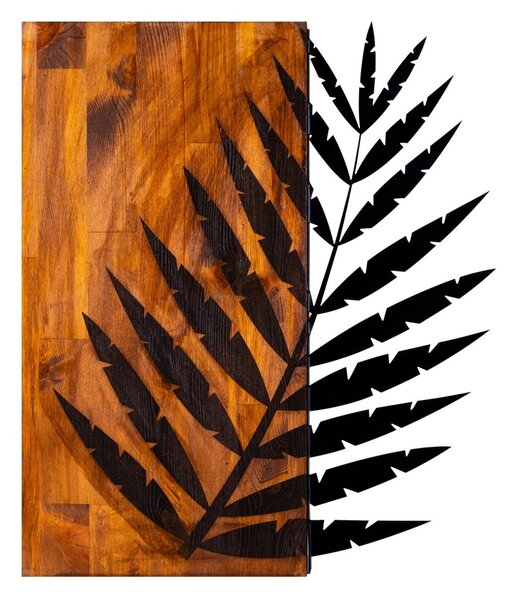 Πίνακας από ξύλο και μέταλλο Leaf Καρυδί 50x58 cm