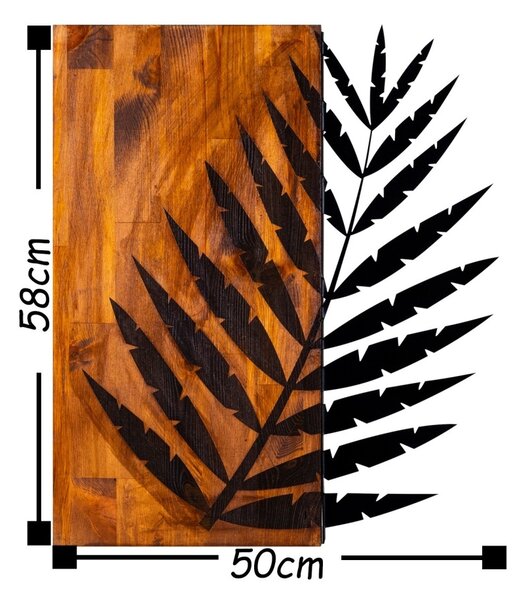 Πίνακας από ξύλο και μέταλλο Leaf Καρυδί 50x58 cm