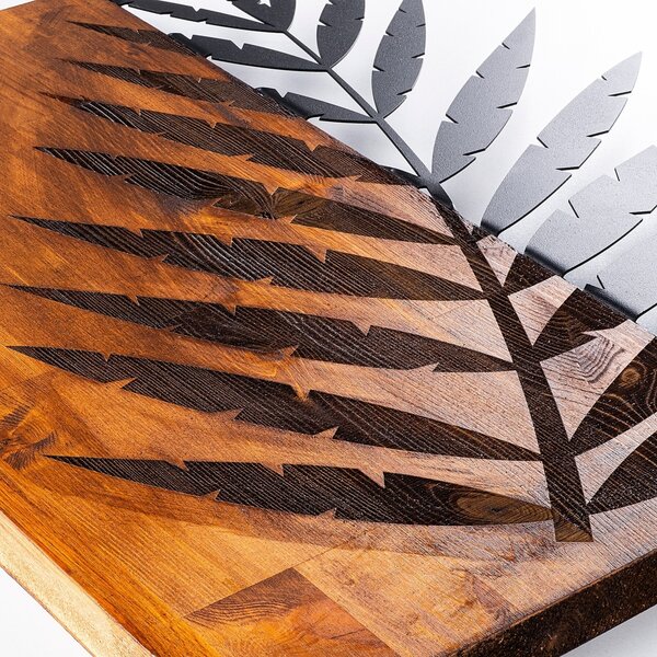 Πίνακας από ξύλο και μέταλλο Leaf Καρυδί 50x58 cm