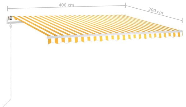 VidaXL Τέντα Συρόμενη Χειροκίνητη με LED Κίτρινο / Λευκό 4 x 3 μ