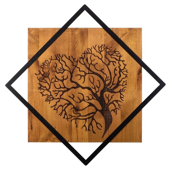Πίνακας από ξύλο και μέταλλο Tree Καρυδί 54x54 cm