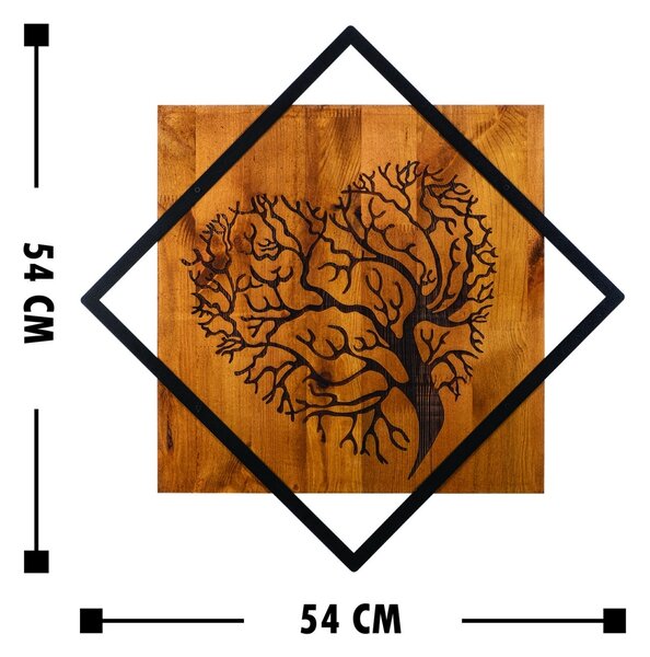 Πίνακας από ξύλο και μέταλλο Tree Καρυδί 54x54 cm