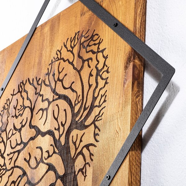 Πίνακας από ξύλο και μέταλλο Tree Καρυδί 54x54 cm