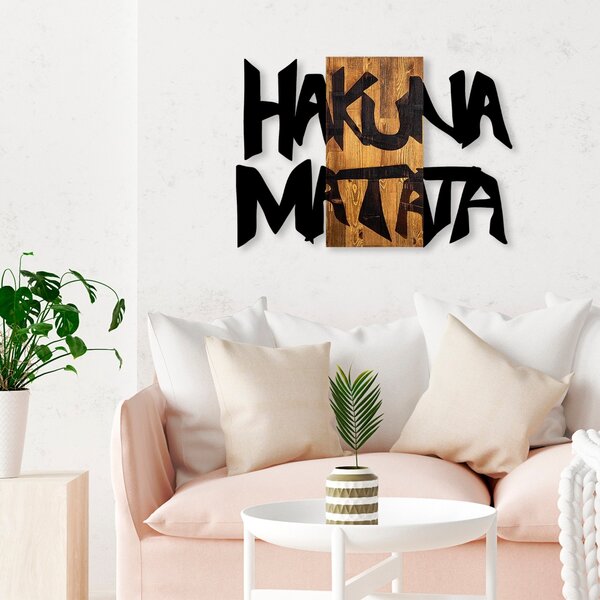 Πίνακας από ξύλο και μέταλλο Hakuna Μαύρο 77x3x58 cm