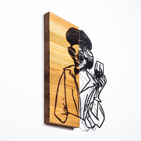 Πίνακας από ξύλο και μέταλλο Woman Μαύρο 39x3x50 cm