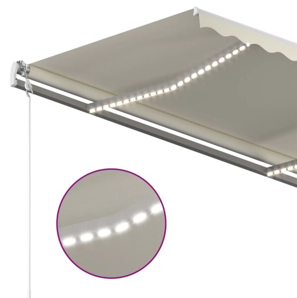 VidaXL Τέντα Συρόμενη Χειροκίνητη με LED Κρεμ 4 x 3 μ