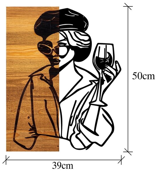 Πίνακας από ξύλο και μέταλλο Woman Μαύρο 39x3x50 cm