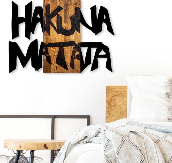 Πίνακας από ξύλο και μέταλλο Hakuna Μαύρο 77x3x58 cm