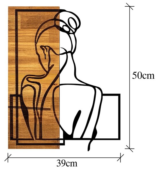 Πίνακας από ξύλο και μέταλλο Woman Μαύρο 39x3x50 cm