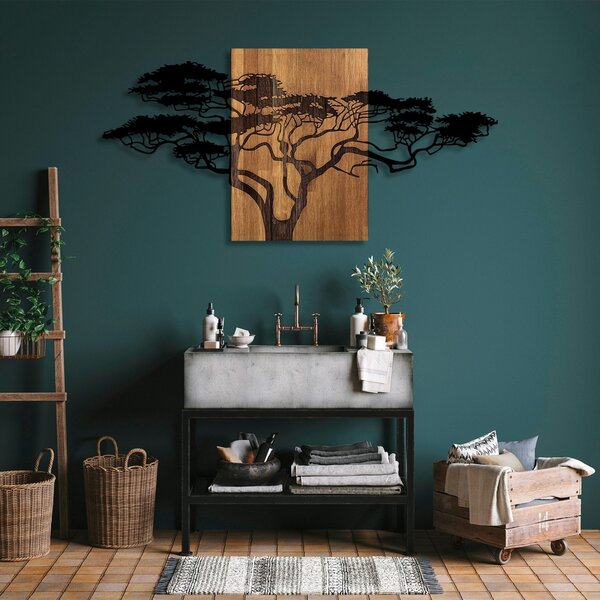 Πίνακας από ξύλο και μέταλλο Acacia Μαύρο 144x3x70 cm