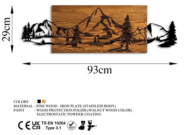 Πίνακας από ξύλο και μέταλλο Mountain Καρυδί 29x93 cm