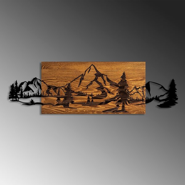 Πίνακας από ξύλο και μέταλλο Mountain Καρυδί 29x93 cm