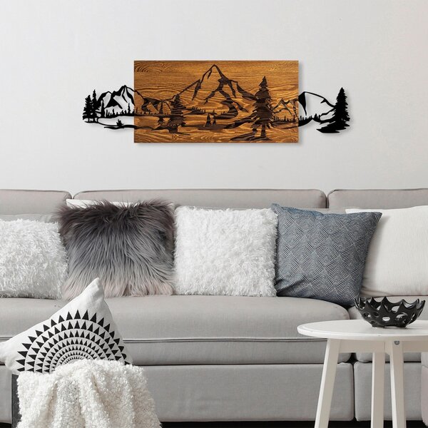 Πίνακας από ξύλο και μέταλλο Mountain Καρυδί 29x93 cm