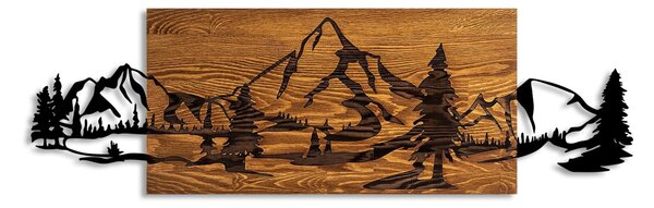 Πίνακας από ξύλο και μέταλλο Mountain Καρυδί 29x93 cm