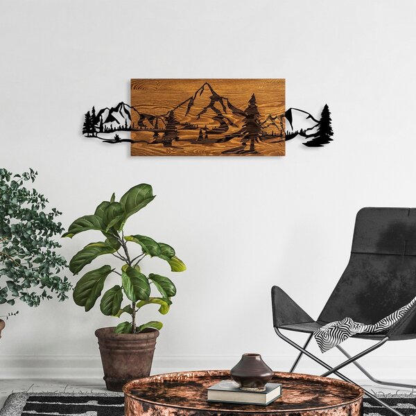 Πίνακας από ξύλο και μέταλλο Mountain Καρυδί 29x93 cm