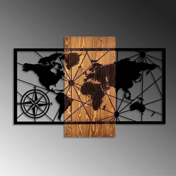 Πίνακας από ξύλο και μέταλλο World Καρυδί 57x84 cm