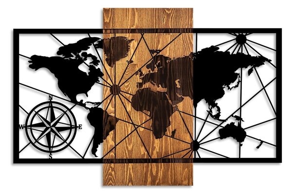 Πίνακας από ξύλο και μέταλλο World Καρυδί 57x84 cm
