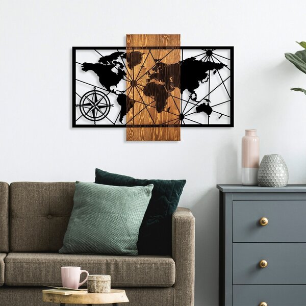 Πίνακας από ξύλο και μέταλλο World Καρυδί 57x84 cm