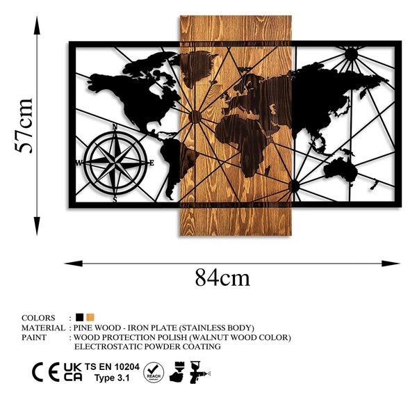 Πίνακας από ξύλο και μέταλλο World Καρυδί 57x84 cm