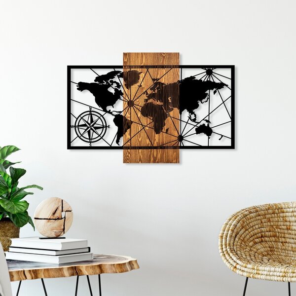 Πίνακας από ξύλο και μέταλλο World Καρυδί 57x84 cm