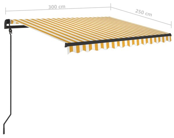 VidaXL Τέντα Συρόμενη Αυτόματη με Στύλους Κίτρινο / Λευκό 3 x 2,5 μ
