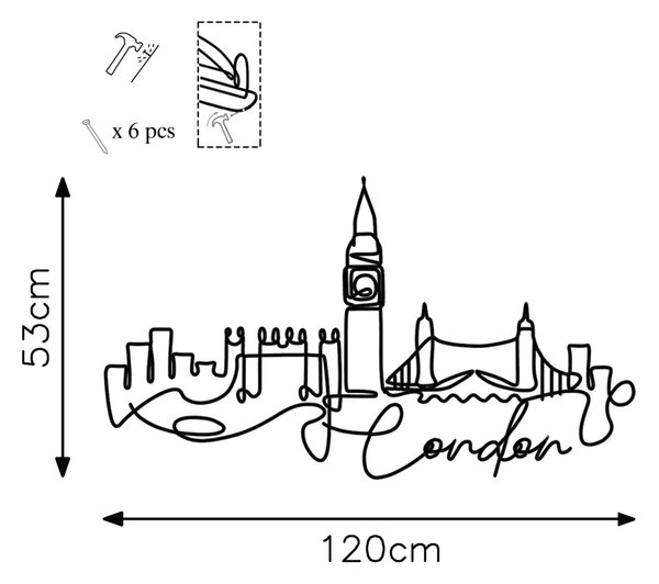 Μεταλλικός πίνακας London Μαύρο 120x53x1.5 cm