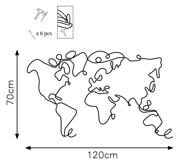 Μεταλλικός πίνακας World Μαύρο 120x70x1.5 cm