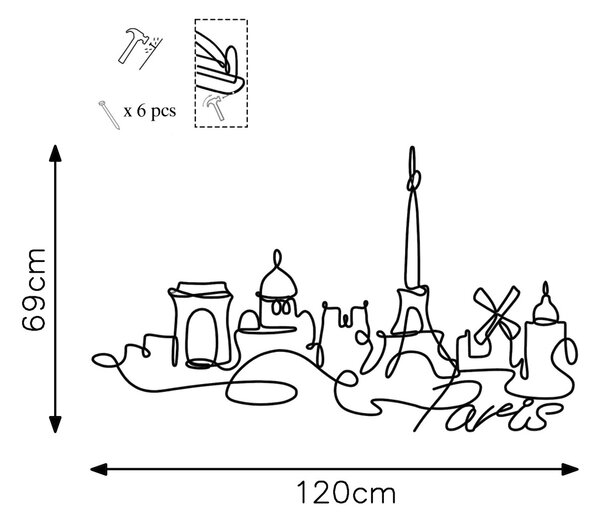Μεταλλικός πίνακας Παρίσι Μαύρο 120x69x1.5 cm