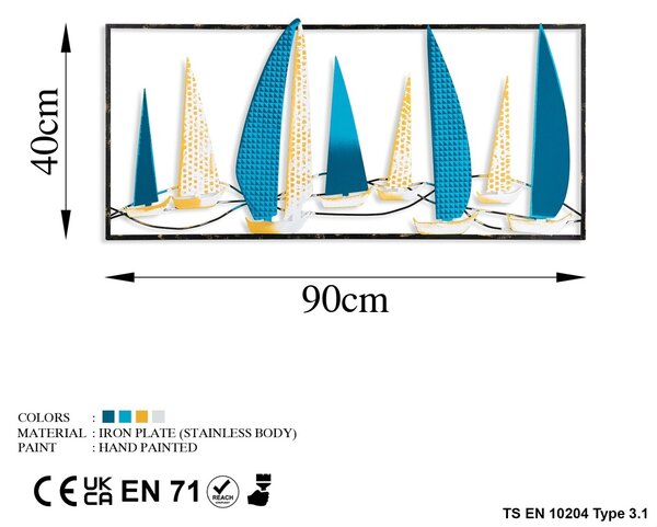 Μεταλλικός πίνακας Yelkenli Πολύχρωμος 40x90 cm