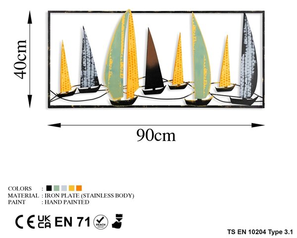 Μεταλλικός πίνακας Yelkenli Πολύχρωμος 40x90 cm
