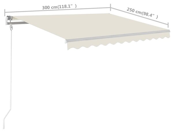 VidaXL Τέντα Συρόμενη Χειροκίνητη με Στύλους Κρεμ 3 x 2,5 μ