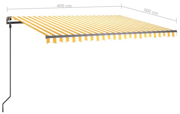 VidaXL Τέντα Συρόμενη Χειροκίνητη με LED Κίτρινο / Λευκό 4 x 3 μ