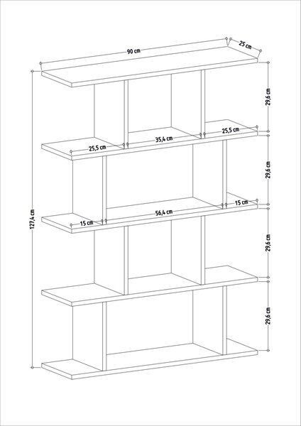 Βιβλιοθήκη Harmon, Δρυς, 90x25x127.4 cm