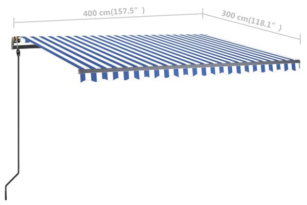 VidaXL Τέντα Συρόμενη Χειροκίνητη με LED Μπλε / Λευκό 4 x 3 μ