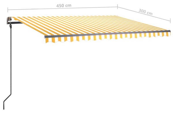 VidaXL Τέντα Συρόμενη Αυτόματη με Στύλους Κίτρινο / Λευκό 4,5 x 3 μ