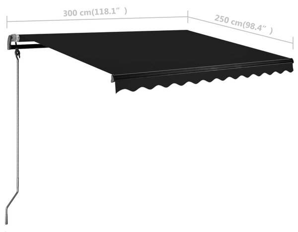 VidaXL Τέντα Συρόμενη Χειροκίνητη με LED Ανθρακί 300 x 250 εκ