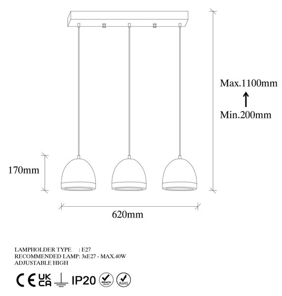 Φωτιστικό οροφής Mugo Κεραμιδί 62x17x110 cm